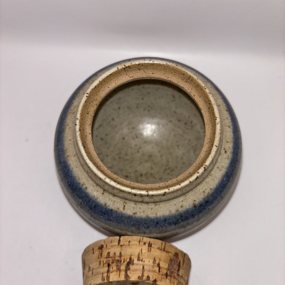 Art Pottery Round Container with Cork Lid~Signed