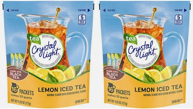 2 PACK Crystal Light LEMON Iced Tea Drink 16 Pitcher Packets, 32 Packets total