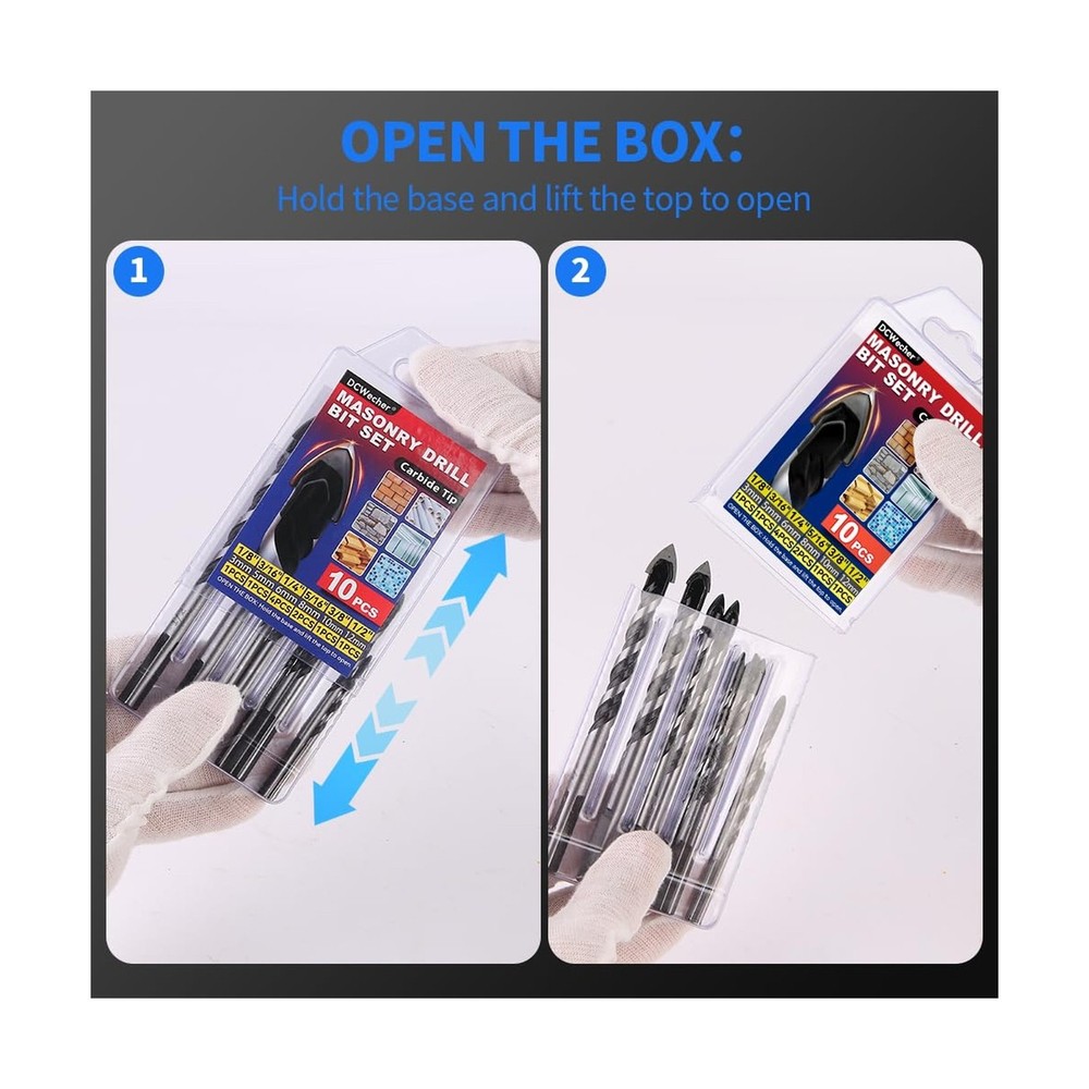 10-PCS Masonry Concrete Drill Bit Set, Heavy-Duty Masonry Drill Bits for Conc...