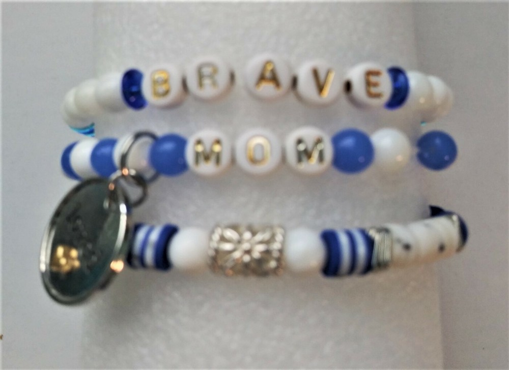 Brave Mom Stretchy Charm Bracelet Stack and Key Ring-Blue