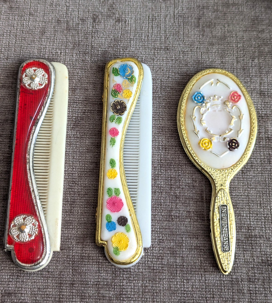 Vintage Plastic Combs and Mini Plastic New Orleans Mirror