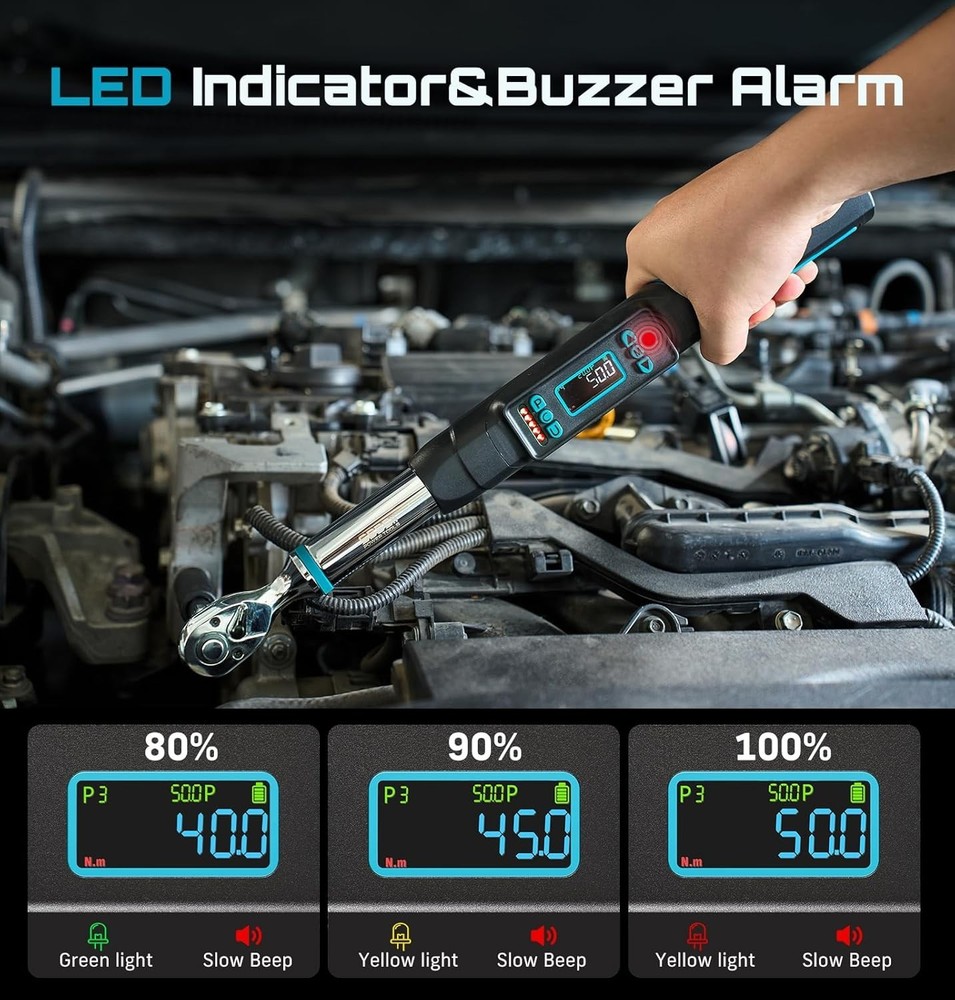 Versatile 3/8" Digital Torque Wrench with Multi-Unit Display & Protective Case
