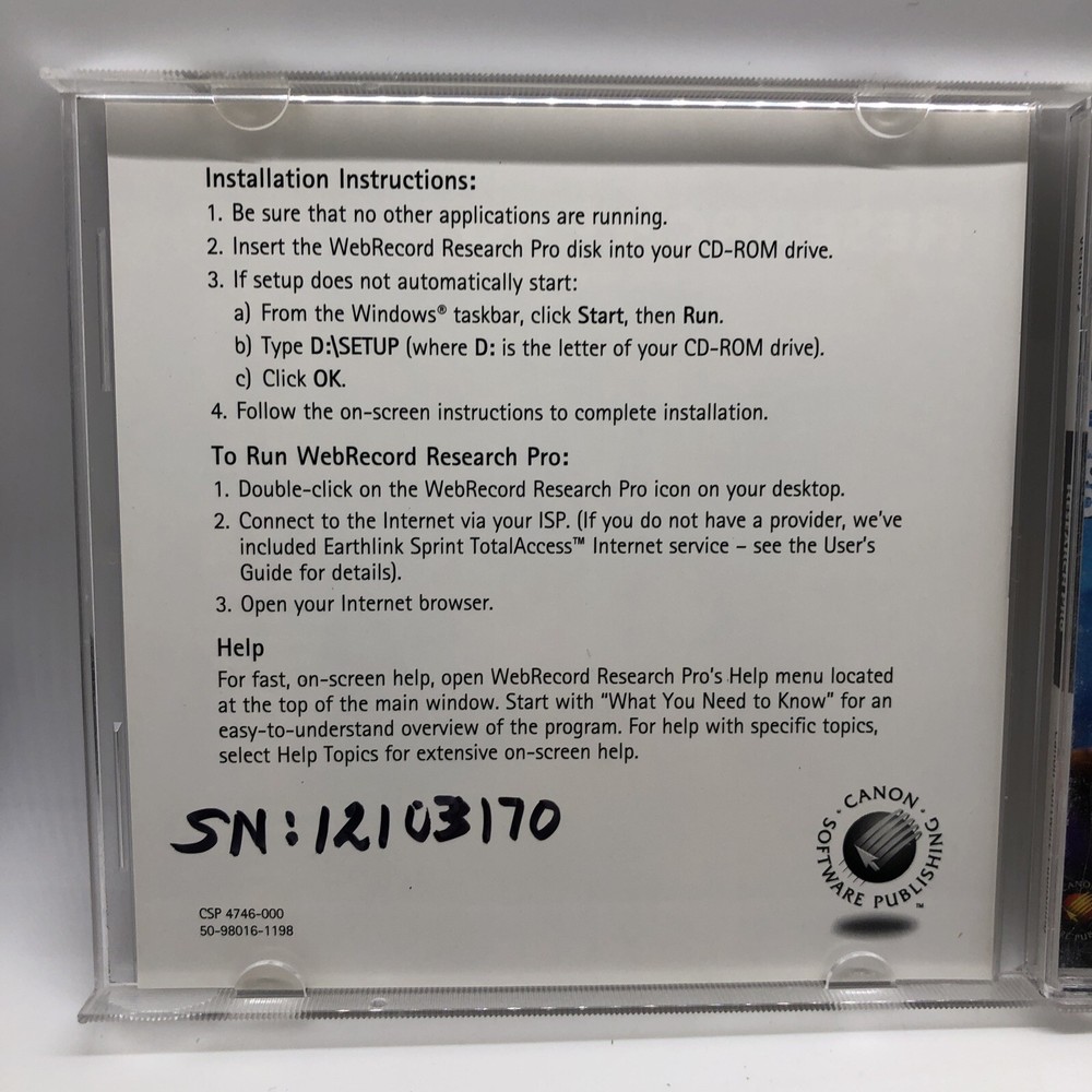 Canon Web Record Research Pro Disc Version 2 Software for Windows - G7926