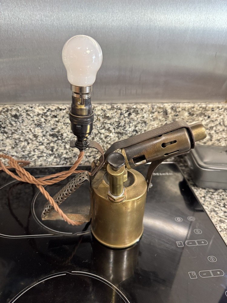 VINTAGE Industrial BRASS BLOW TORCH Table Lamp Conversion Steampunk Style Light