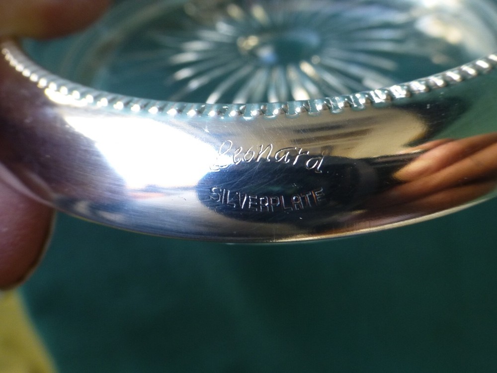 Six Leonard Silver Plate and Glass Coasters