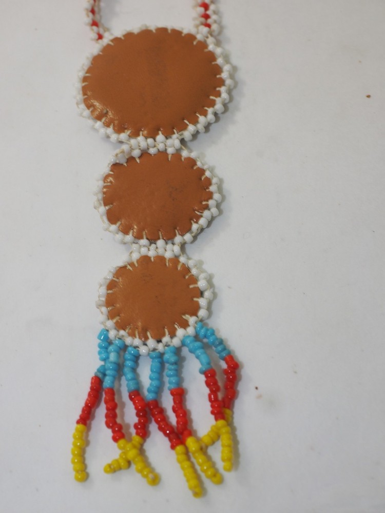 Vintage Handmade Micro Beaded Triple Panel Sunburst Necklace 24"