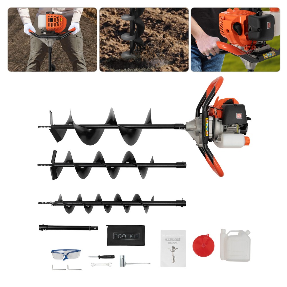 52cc Two-Stroke Auger Post Hole Digger with 3 Drill Bits for Efficient Digging