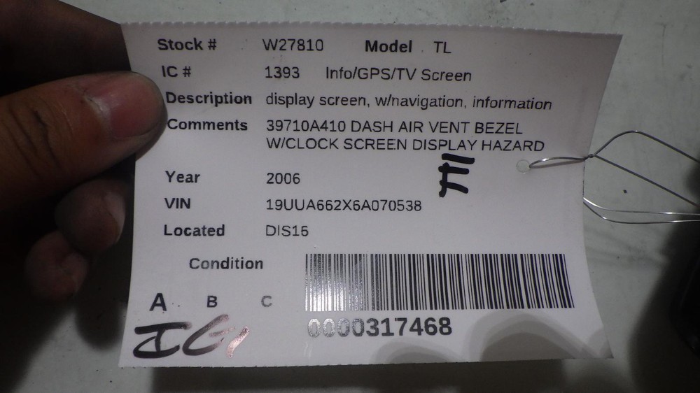 06 ACURA TL Info Screen 39710A410