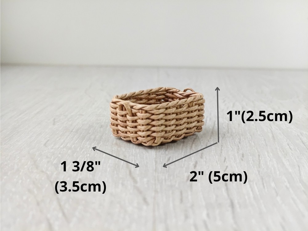 1:12 dollhouse miniature rectangular low wicker storage basket. handmade