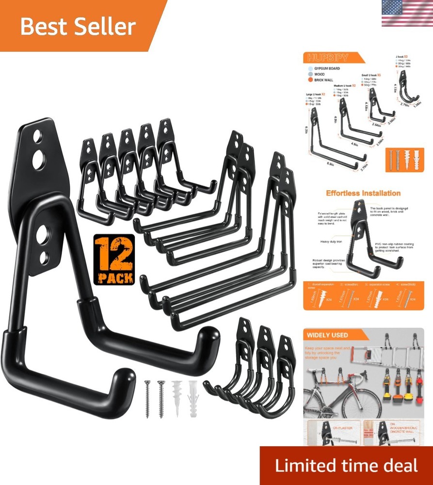 12 Pack Heavy Duty Garage Hooks with Anti-Slip - Ultimate Storage Solution