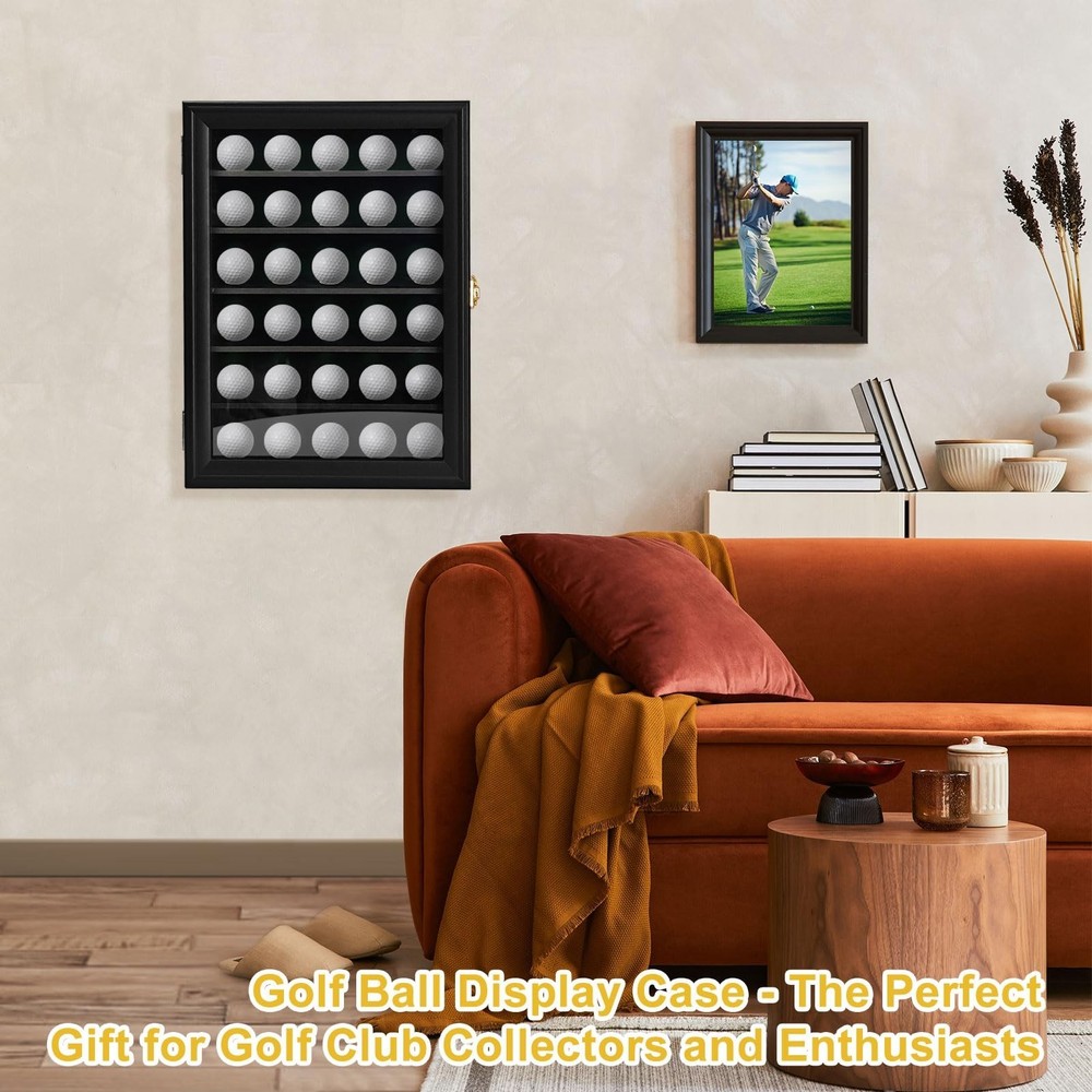 Golf Ball Display Case: Wall Mounted 30 Golf Ball Display Case Holder Solid W...