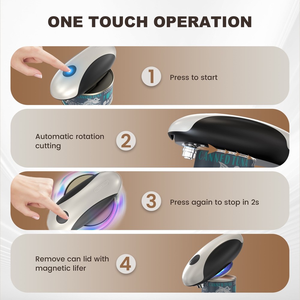 One-Touch Automatic Electric Can Opener, USB Rechargeable Can Opener Smooth Edge