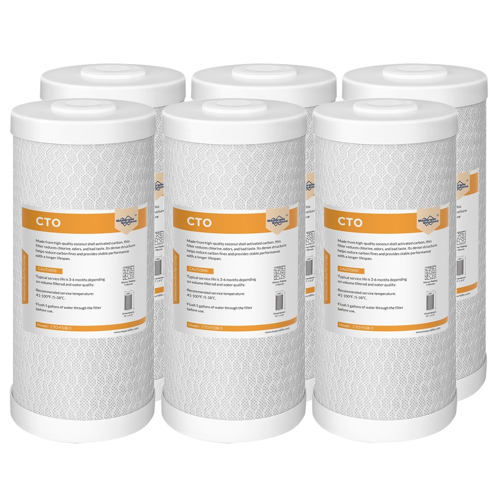 6 Pack 10"x4.5" CTO Carbon Block Water Filter Whole House Replacement Cartridges
