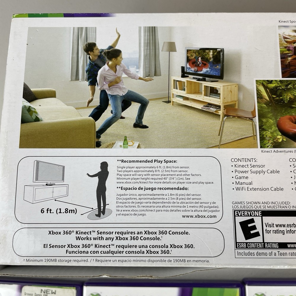 Microsoft Xbox 360 KINECT Kinect Sensor With Box Four 4 Games Cables Manual EUC