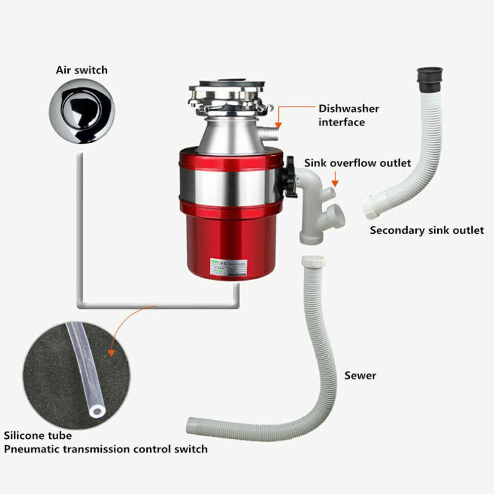 1000ml Kitchen Food Waste Disposer Sewer Garbage Disposal Crusher 220V