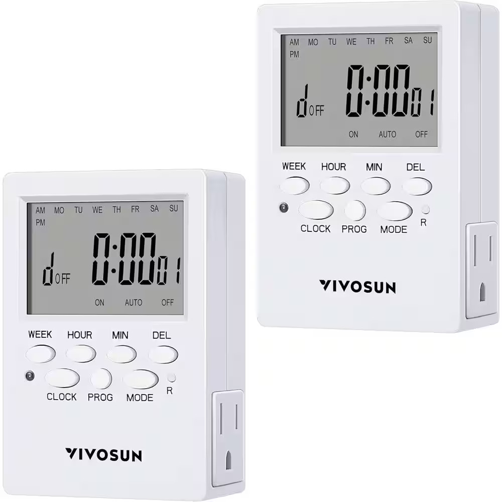 7-Day 10080 Min Indoor Programmable Plug-In Outlet Digital Timer (2 Pack)
