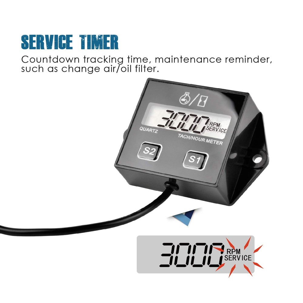 Digital Hour Meter Tachometer, Maintenance Reminder, Battery Replaceable, Aut...
