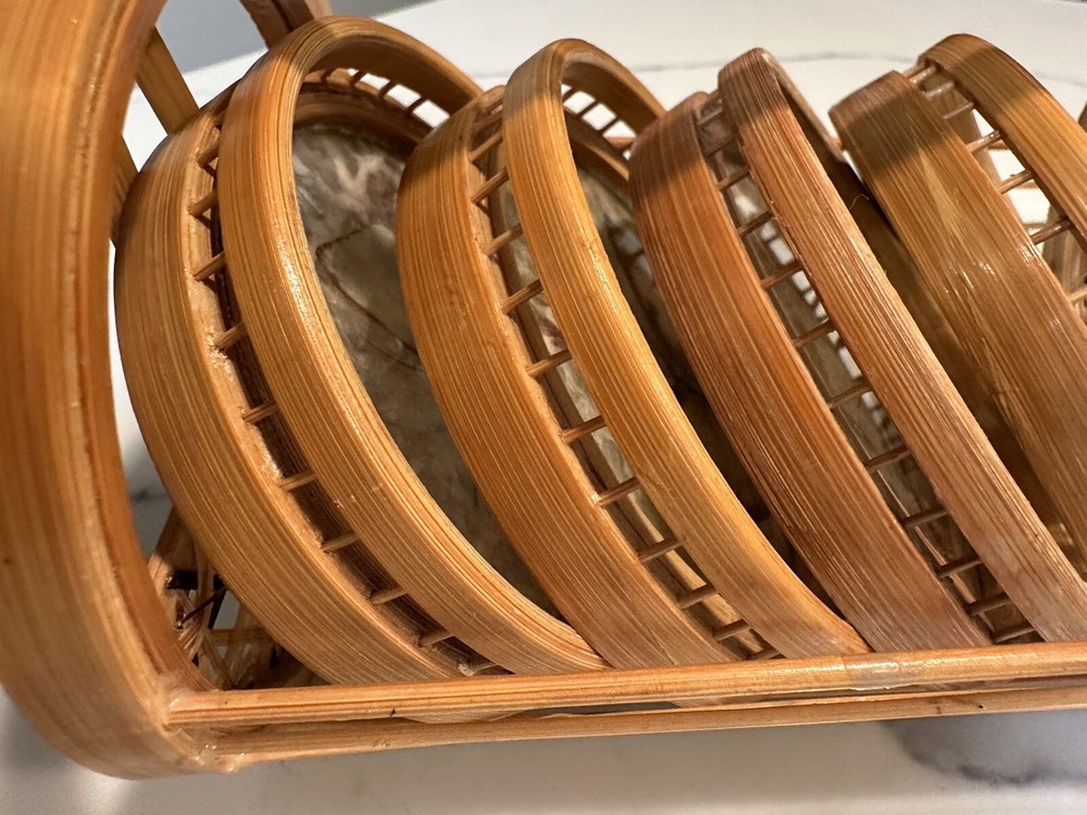 Vintage Real Butterfly Bamboo Wicker Coaster Set And Holder 4 Coasters