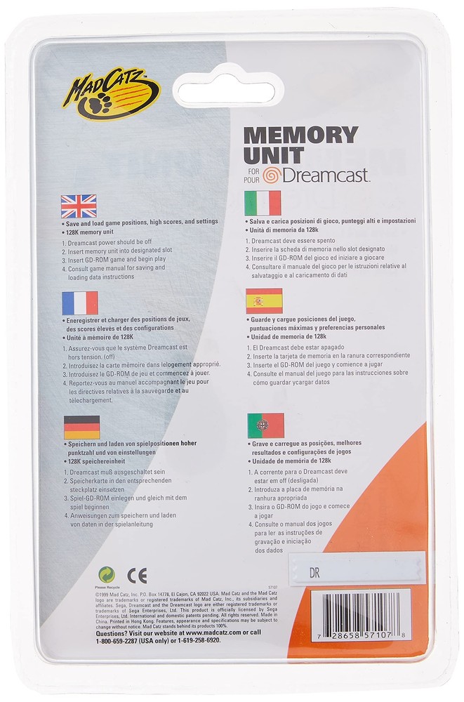 DC Memory Card Madcatz (Random Assorted Color) -Sega Dreamcast