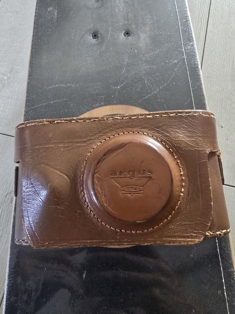 Argus C3 Black Vintage Rangefinder Camera with Brown Leather Case