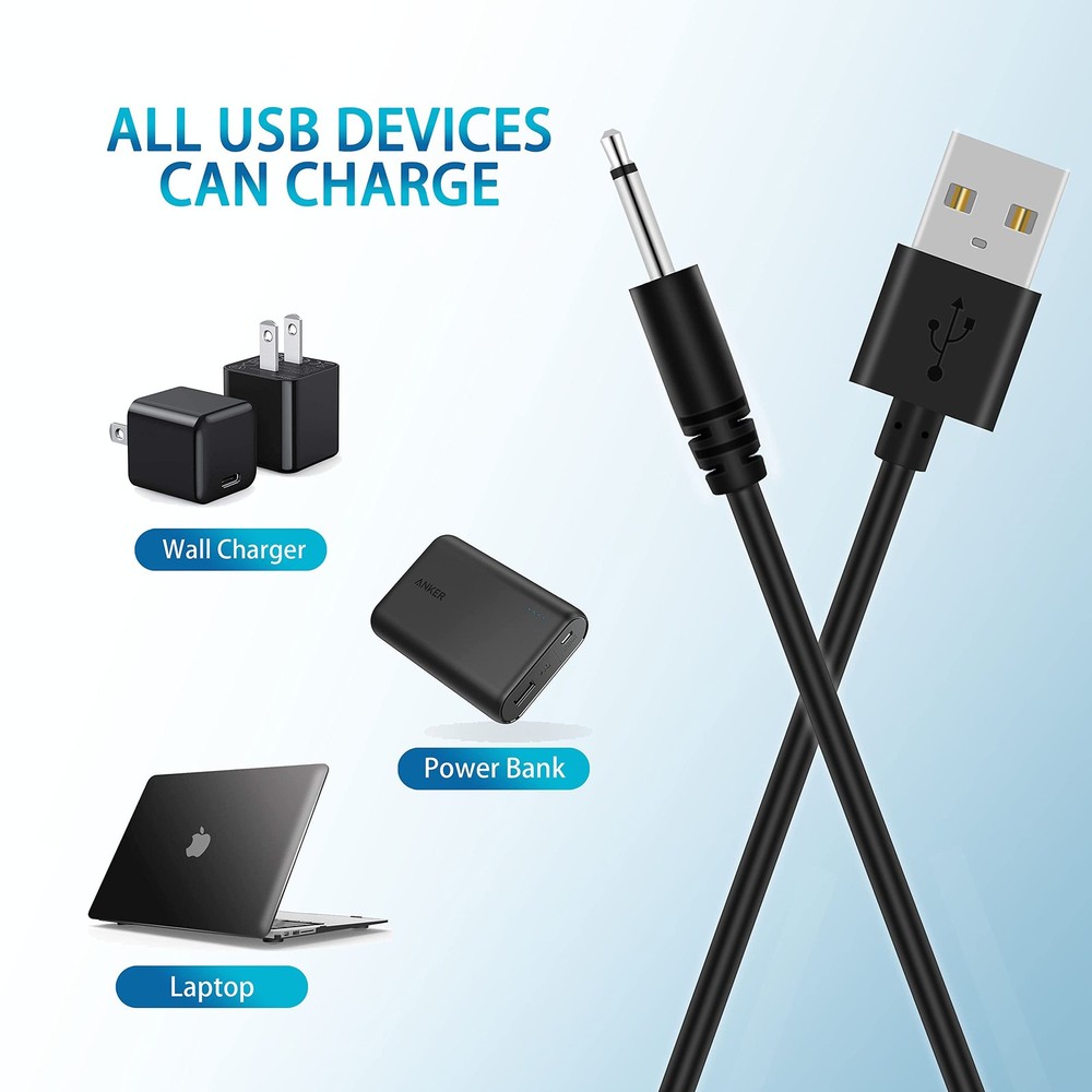 Bicmice 2.7Ft USB DC Charging Cable 2.5mm Charger Cord White+Black-2 PACK