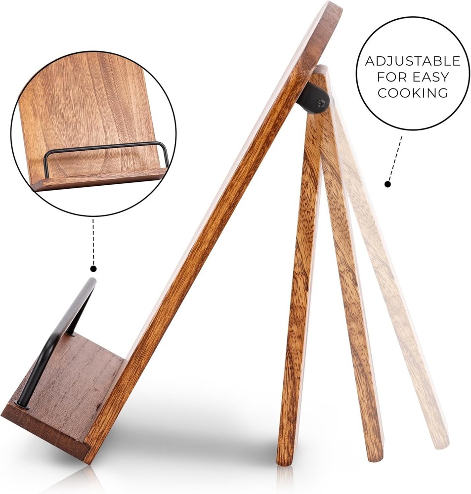Adjustable Kitchen Cookbook Stand - Space-Saving Design in Rich Walnut Finish