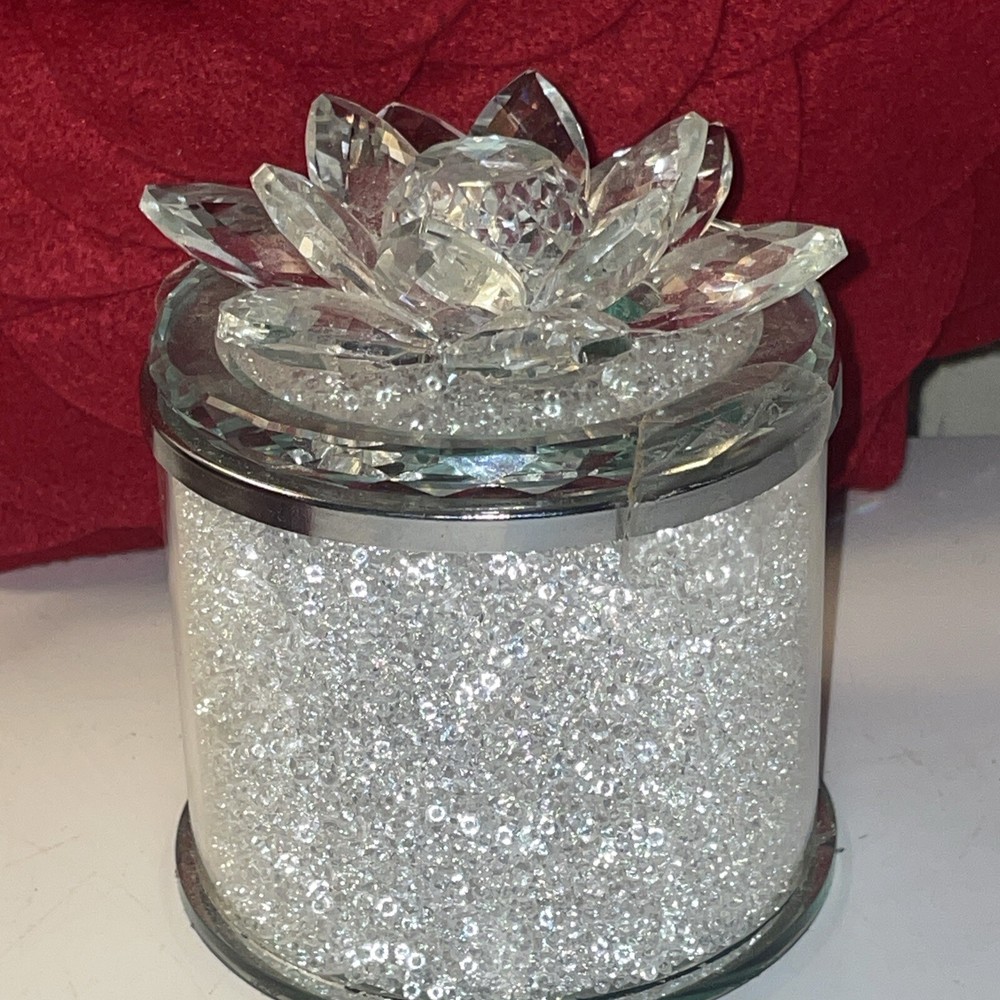 Crystal 5" Round Lotus Box, Silver
