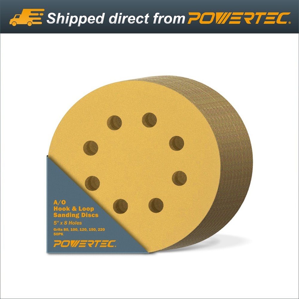 POWERTEC Hook&Loop 8 Hole Sanding Discs 5" Assorted Orbital Sander Round Paper