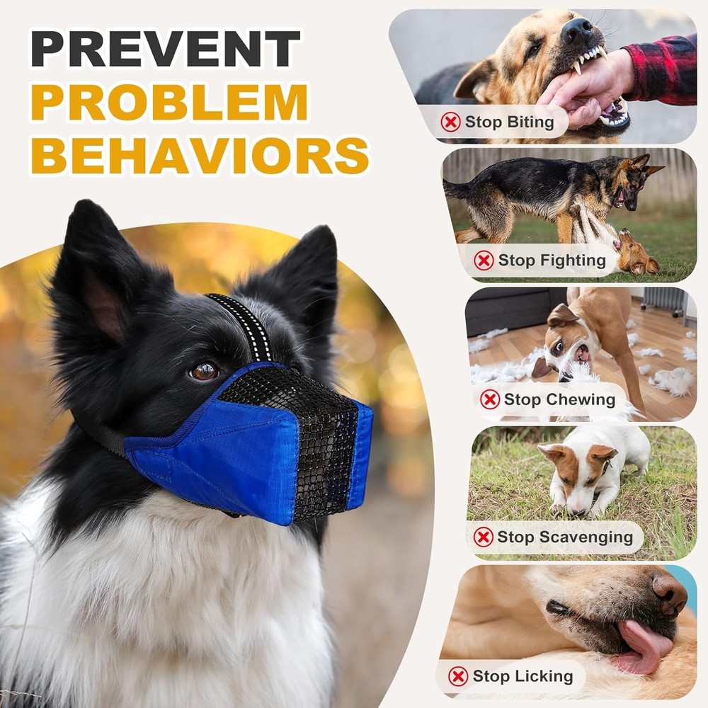 Mesh Dog Muzzle Breathable Soft Dog Muzzle W/ Reflective Straps Secure Fit