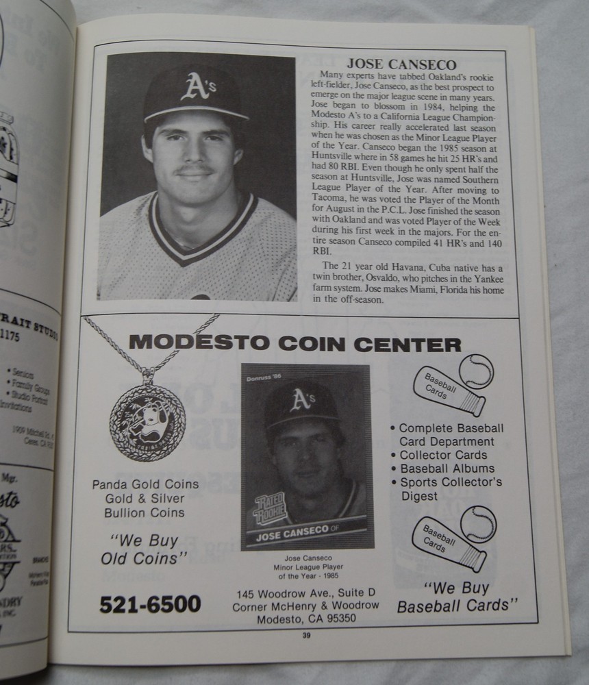 1986 modesto a's official souvenir program name error corrected unscored