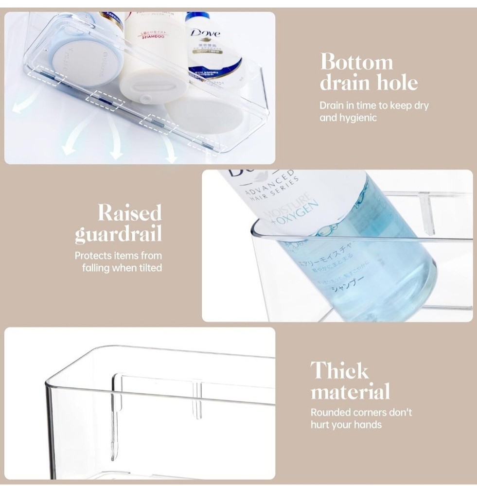 2 Pcs Clear Shower Shelf, Large Bathroom