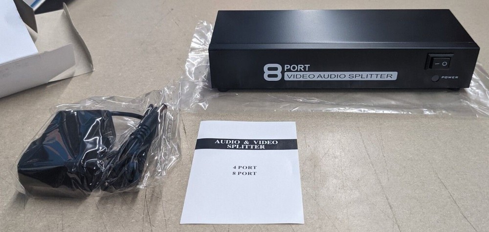 8 Port Video and Audio Splitter, 1 AV input, 8 Output Simultaneously, Black