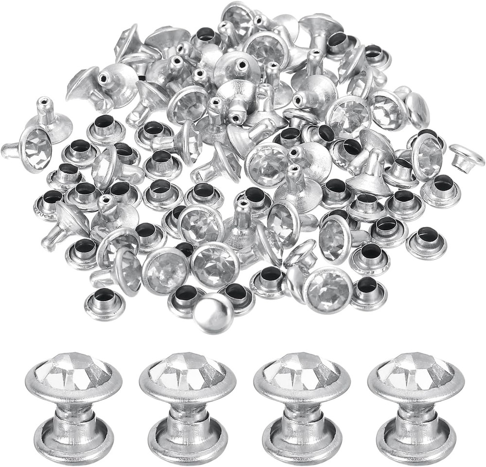 60 Sets Rhinestone Rivets, 8Mm Leather Rivets Crystal Rivets Stud Rapid Double C
