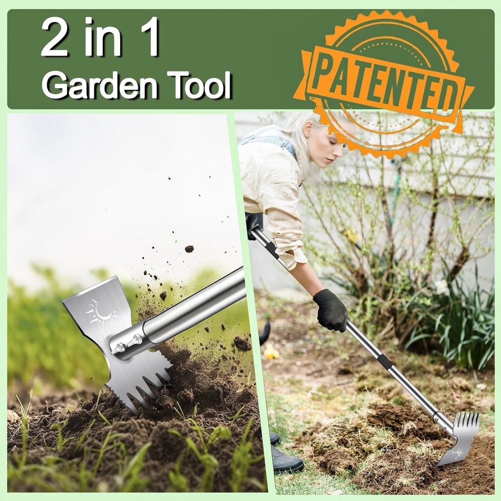 Weed Puller Tool with Long Handle, 60" Chrome(Stainless Steel)