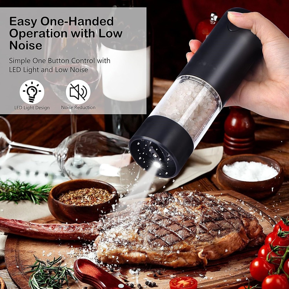 2 Pack Automatic Electric Salt Pepper Grinder Set with Adjustable Coarseness