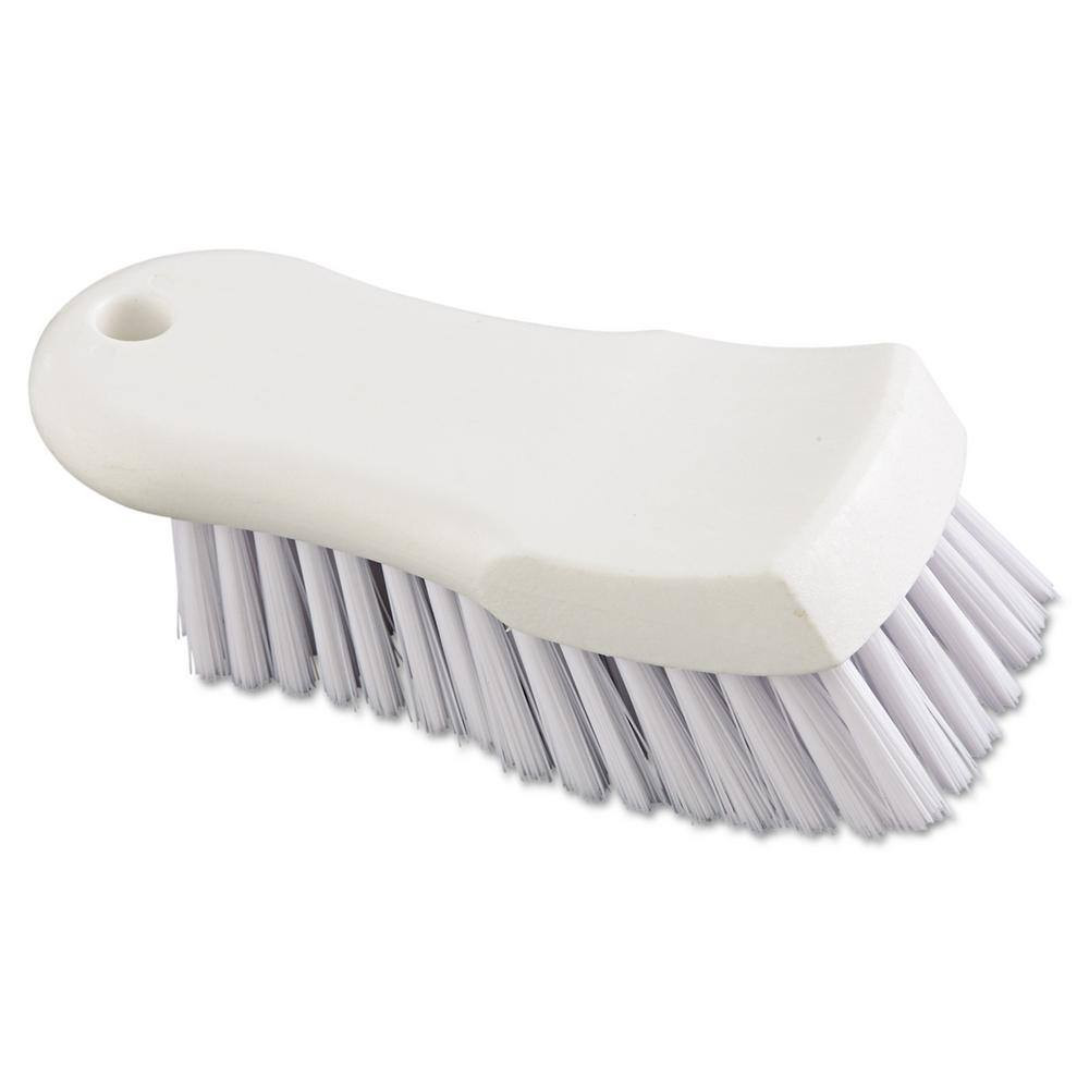 6 In. White Polypropylene Bristle Scrub Brush with White Handle