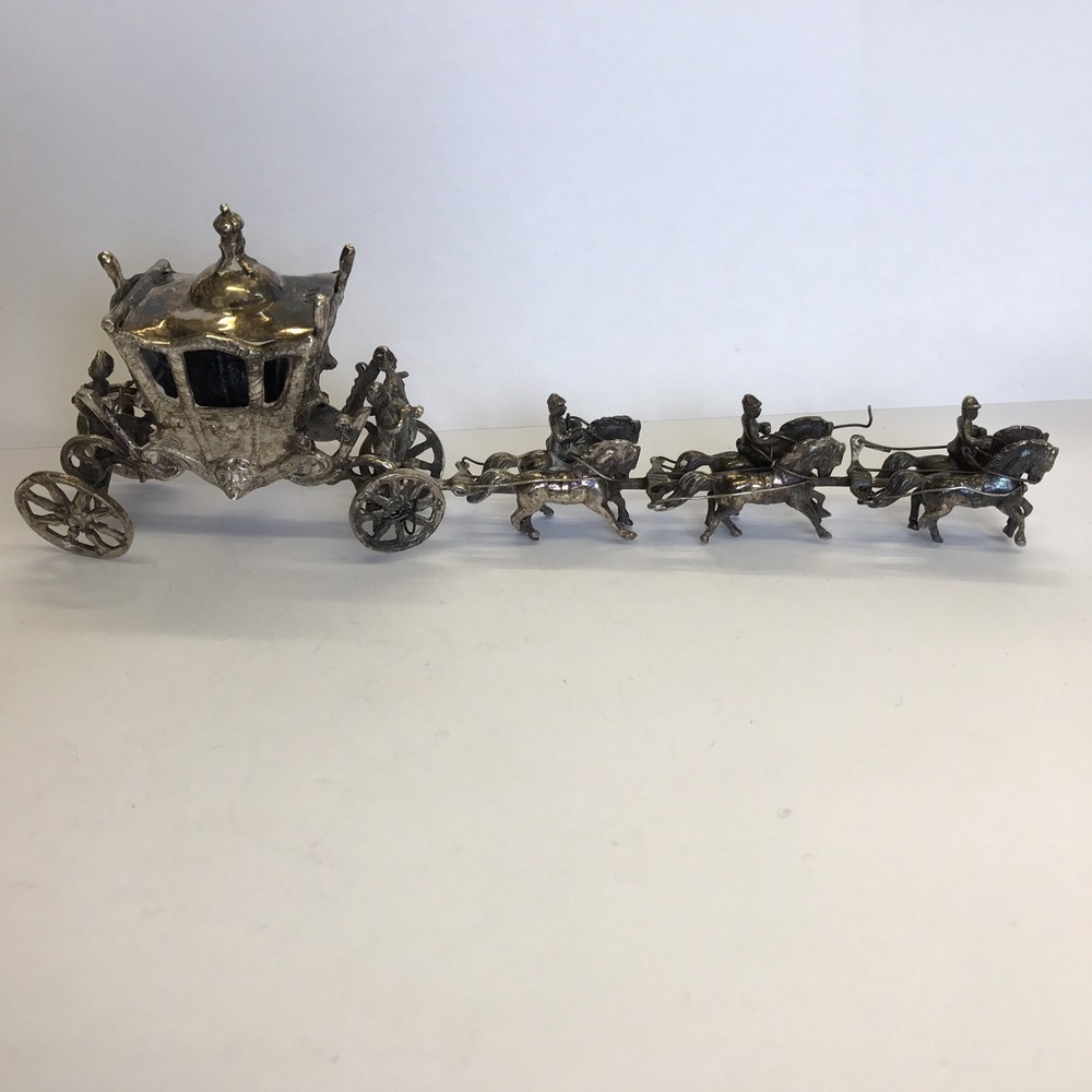 Fine Antique Solid Silver Miniature 1902 Coronation State Coach Salt 18cm