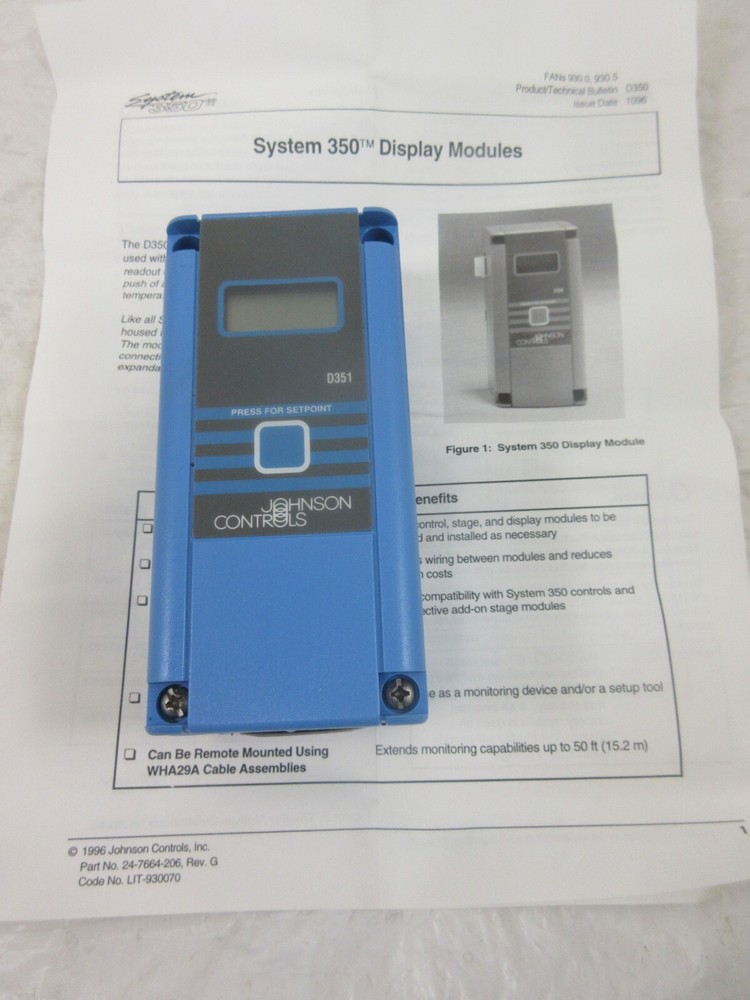 JOHNSON CONTROLS  D351AA-1C  HUMIDITY DISPLAY MODULE  0 TO 100% RH