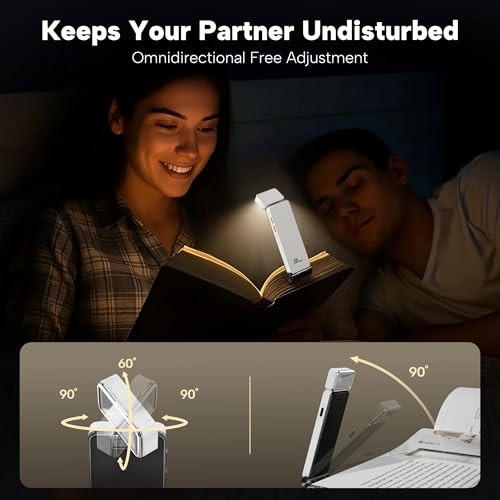 Book Light, Rechargeable Clip-On LED Reading Light for Bed & Night Use - White
