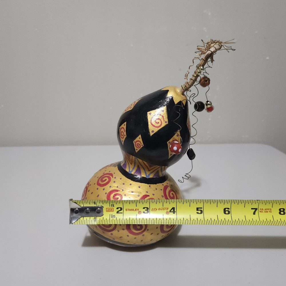 Hand Painted Gourd With Beads Signed Decorative