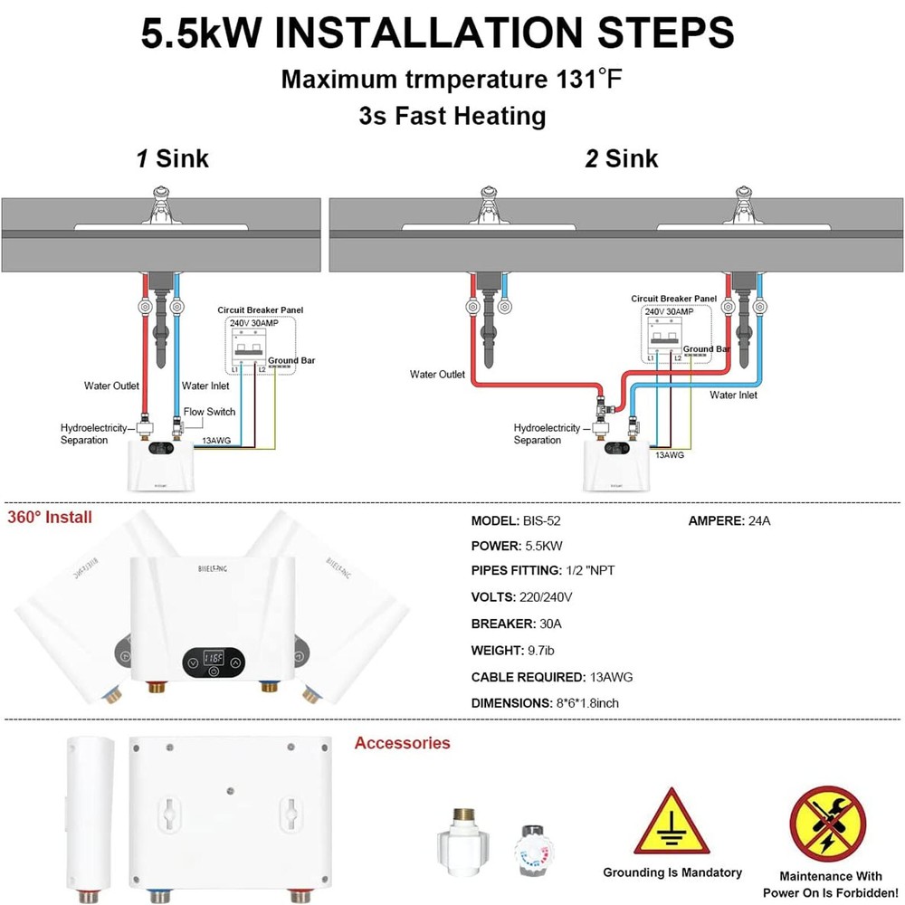 Hot Water Heater Under Sink Tankless Quick Instant Hot Water Heater Electric NEW