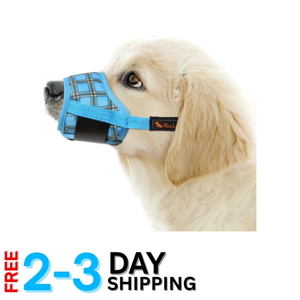 Comfortable Soft Nylon Dog Muzzle with Drinking Capability - Large P-Blue Plaid