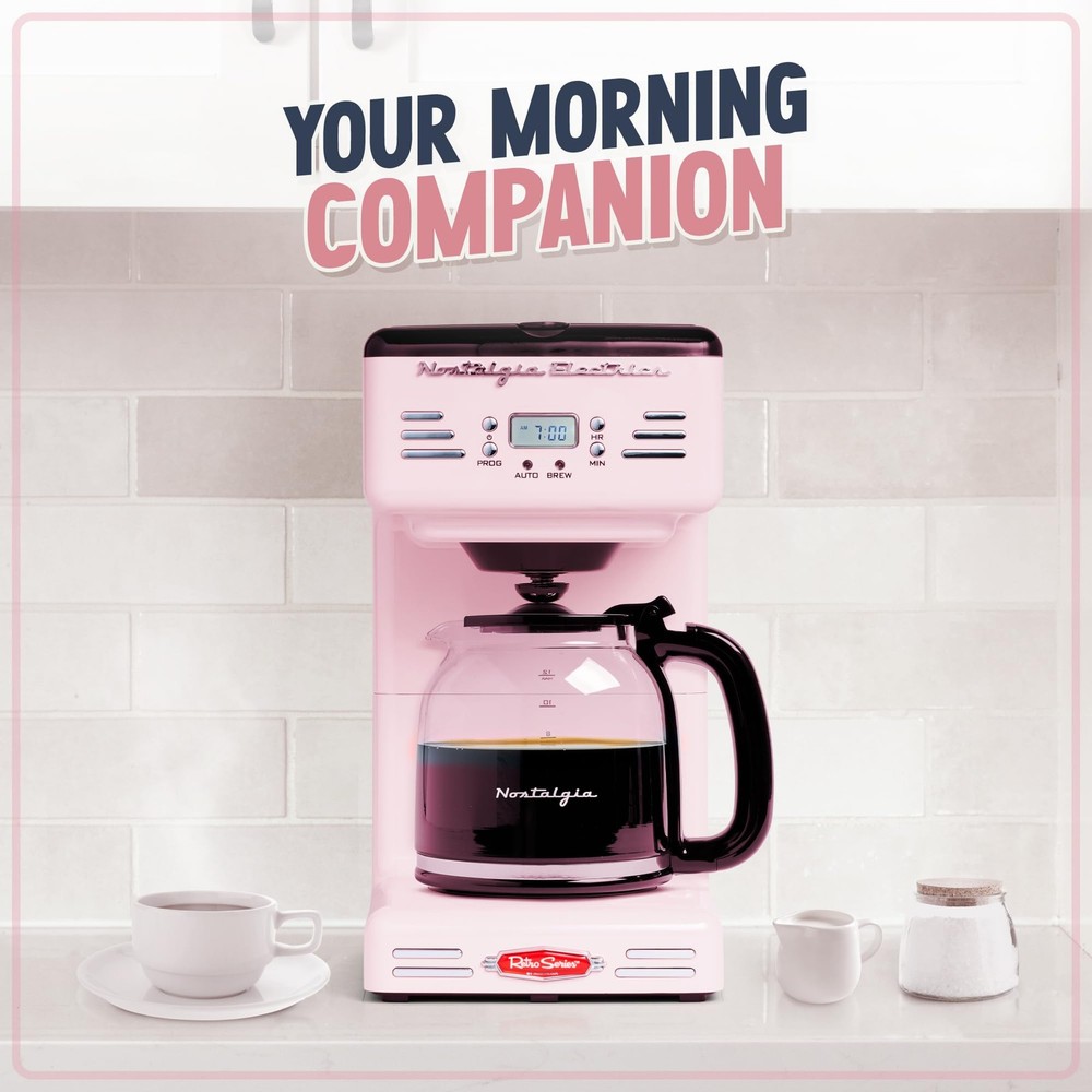 Nostalgia Retro 12-Cup Programmable Coffee Maker With LED Display, Pink