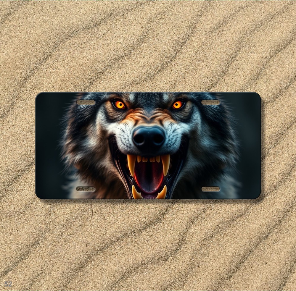 Aggressive Wolf License Plate Snarling Design Personalized Front Plate Special G