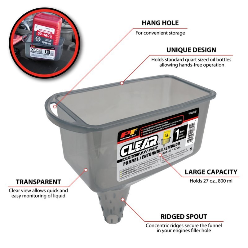 Performance Tool W4055 Funnel; Clear View�; Rectangular; Easy Hold; Ridged Spout
