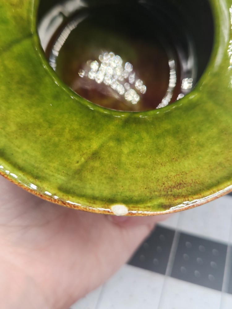MCM Small Glass Spitoon Shaped Planter, Signed By Mary Fields 1973