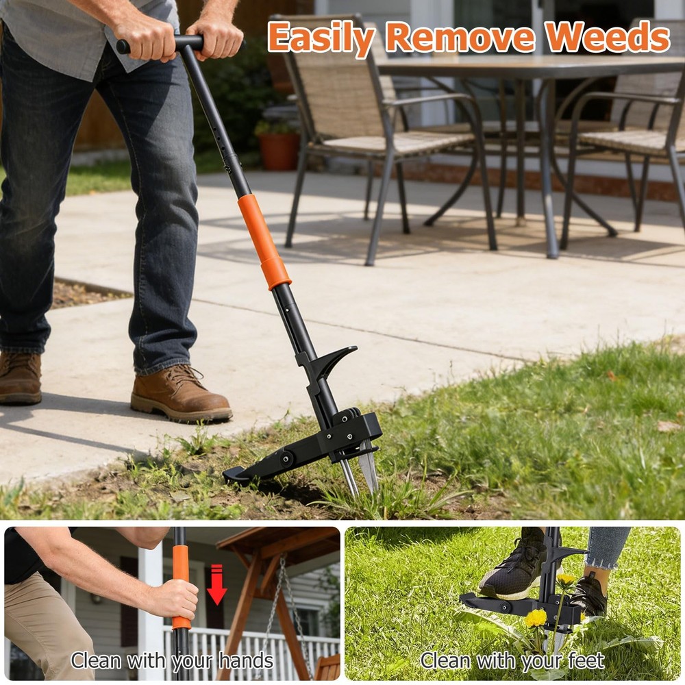 Weed Puller Tool with Long Handle, 43Inch Stand Up Weeder Hand Tool, Easily R...