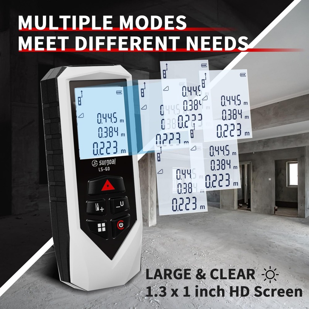 Laser Distance Meter Digital Laser Measuring Tool with LCD Backlit Display, P...