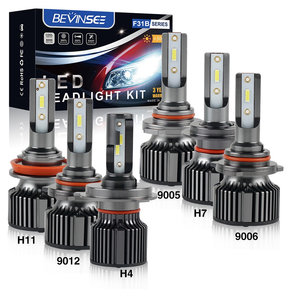 Bevinsee LED Headlight Bulb H4 H11 H7 9006 9005 9008 H1 9004 9007 9012 50W F31B