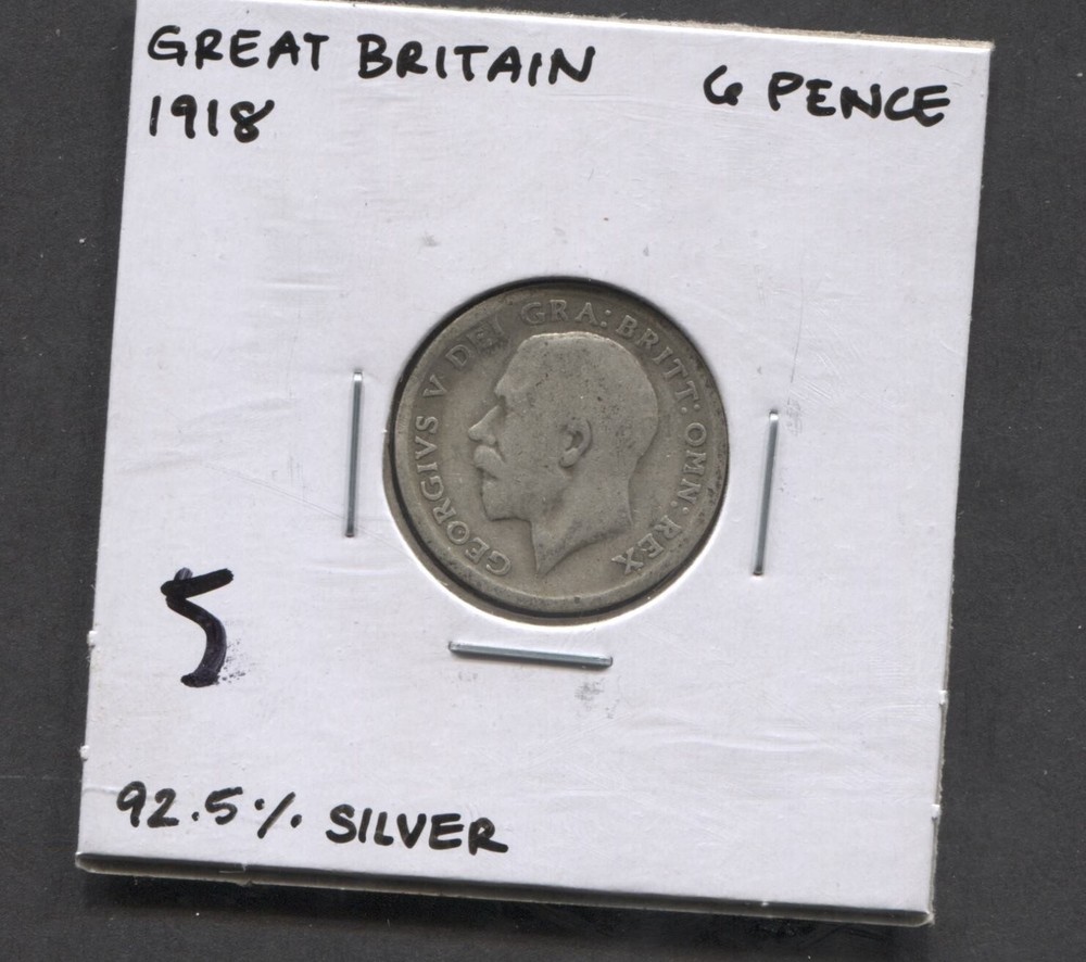 1918-Great Britain-6 Pence- 92.5% Silver